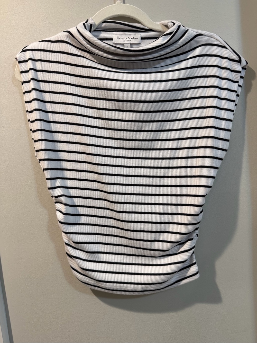 Michael Stars Black & White Striped Sleeveless Mock Neck Tank